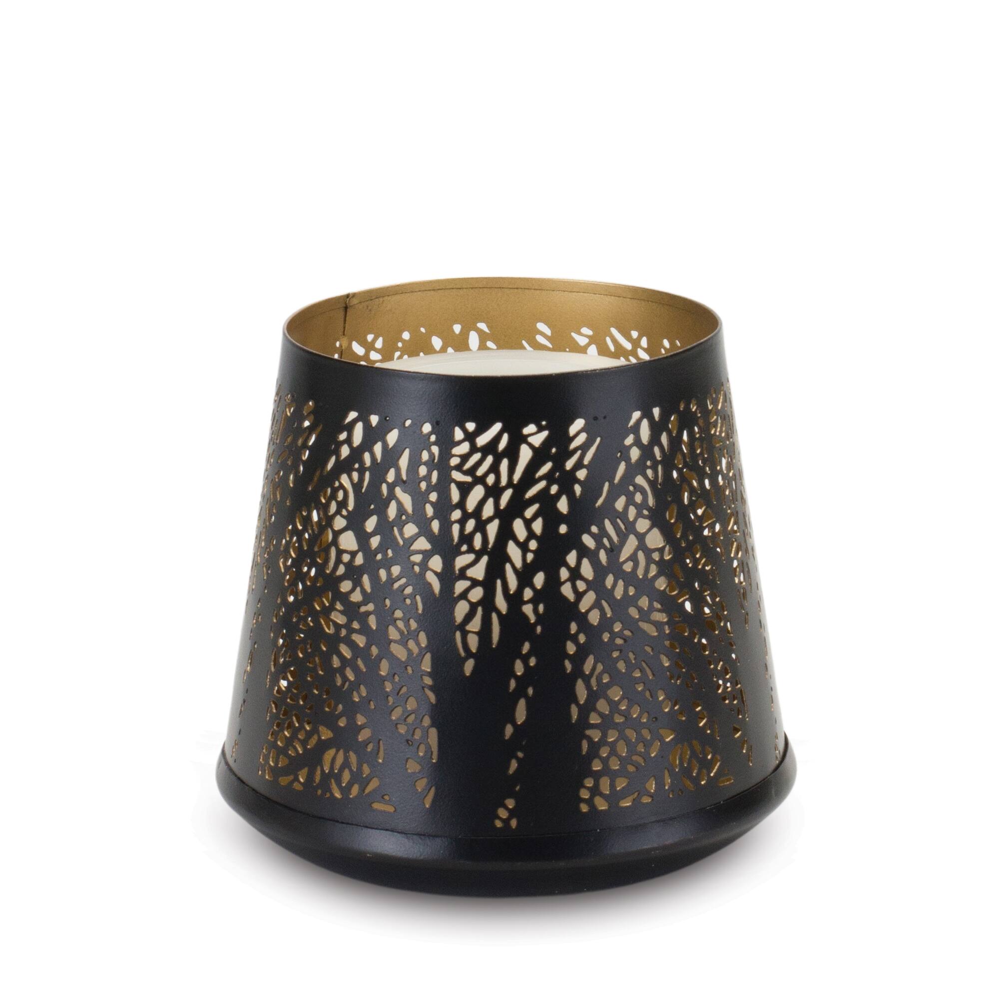 Black Tapered Punched Metal Candle Holder Set, 5" & 6"